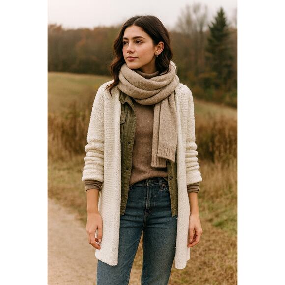 Calypso St Barth Sequin Cream Open Front Cardigan Knit Sweater XS Boho Layer - Picture 1 of 6